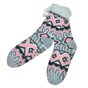 Домашни термо чорапи - сиво и розово