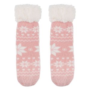 Домашни термо чорапи - розови - снежинки