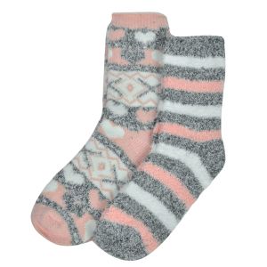 Домашни термо чорапи - розово и сиво