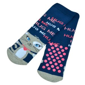 Домашни термо чорапи - сини - котка