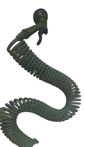 Градински маркуч - спирала - зелен - 7.5 м. - с пистолет
