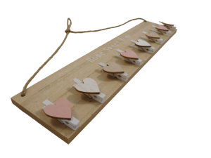 Декоративна висяща табела - дървена - с щипки-сърца - 40 х 13 см.
