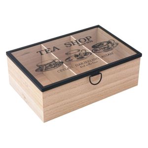 Дървена кутия за чай със стъклен капак