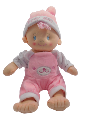Текстилна кукла - дрънкалка - розова - 25 см.
