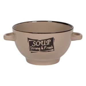 Купа за супа с дръжки - керамична - бежова - 650 мл.