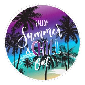 Кръгла плажна кърпа - Enjoy Summer & Chill Out , Диаметър 150 см