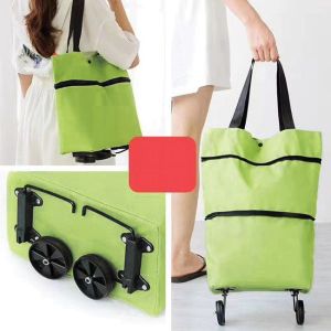 Сгъваема  пазарска чанта с колелца  - Зелена - 45 x 39 x 13 см.