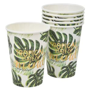 Хартиени парти чаши - зелени тропически листа - 270 мл - 6 бр 