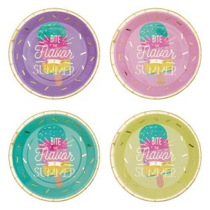 Парти хартиени чинии - Сладолед -  Различни цветове - 23 см - 6 бр.