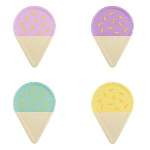 Хартиени чинии с форма на сладолед - различни цветове - 26см - 6 бр.