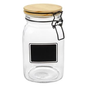 Стъклен буркан - Дървен предпазен капак - 1,5 литра - 11 х 11 х 19 см.