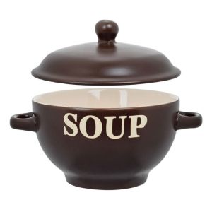 Керамична купа за супа с капак и надпис "SOUP" - 650мл