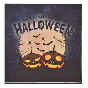 Хелоуин парти салфетки - Черни с тикви и прилепчета "Happy Halloween" 33 x 33 см. - 12 бр.