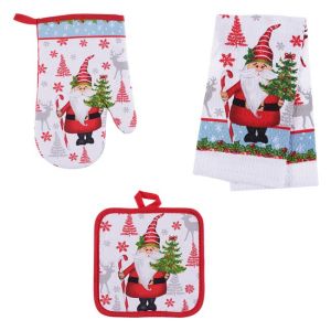 Коледен комплект ръкохватки и кърпа - Дядо Коледа - 100% полиестер