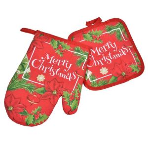 Коледен комплект ръкавица и ръкохватка с надпис Merry Christmas