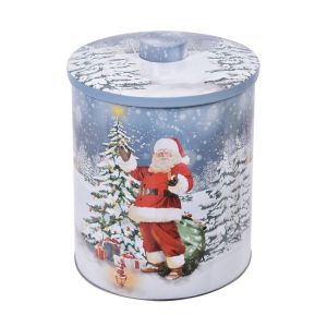 Коледна метална кутия за съхранение на лакомства - Дядо Коледа - Диаметър 13.5 см 