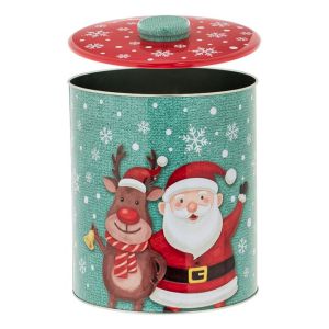 Коледна кутия за бисквитки - Метална - Дядо Коледа и Еленче - 17 x 23 см.
