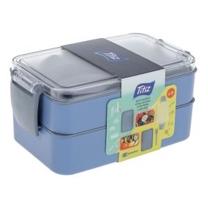 Двойна кутия за съхранение на храна с Вилица и Лъжица - Синя - 16 x 10 x 9 см.