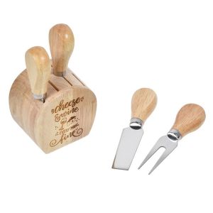 Комплект ножове за сирена с дървена поставка - 5 части