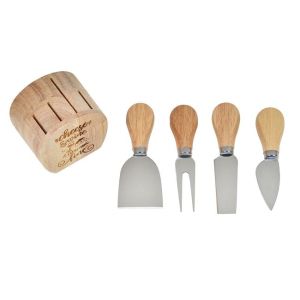 Комплект ножове за сирена с дървена поставка - 5 части