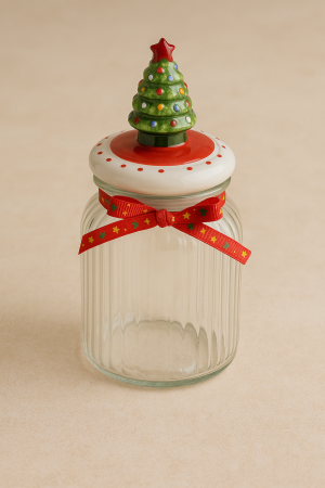 Стъклен коледен буркан за бисквити и сладки - Ø11x 25.5 см.