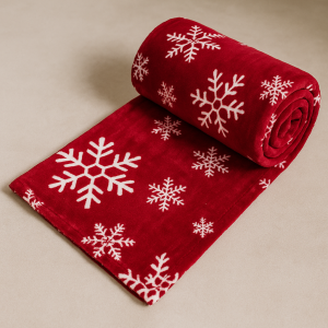 Коледна кувертюра за диван - Бордо - Бели Снежинки - 220 х 200 см.