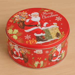 Метална коледна кутия за сладки - Кръгла - 25 x 11 см.