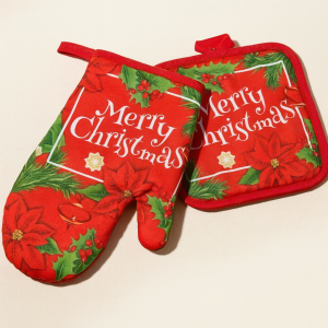 Коледен комплект ръкавица и ръкохватка с надпис Merry Christmas