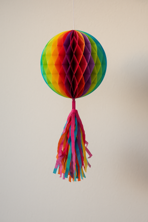 Парти декоративна топка - цветна - с ресни - 25 см.