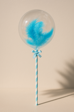 Парти балон - прозрачен - сини пера - 11 см.