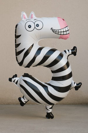 Парти балон - зебра - цифра 5 - 36 х 55 см.