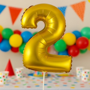 Парти балон - златист - цифра 2 - 30 х 12 см.