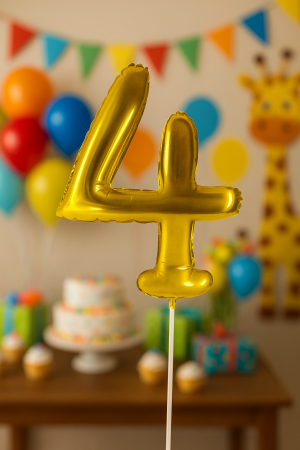 Парти балон - златист - цифра 4 - 30 х 12 см.