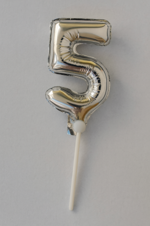 Парти балон - сребрист - цифра 5 - 15 см.