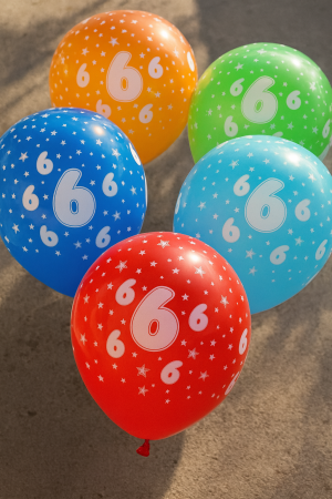Парти балони - цветни - цифра 6 - 30 см. - 5 бр.