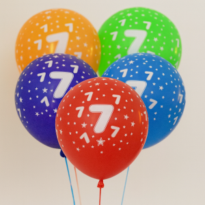 Парти балони - цветни - цифра 7 - 30 см. - 5 бр.