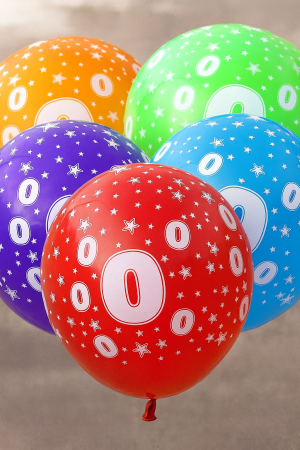 Парти балони - цветни - цифра 0 - 30 см. - 5 бр.