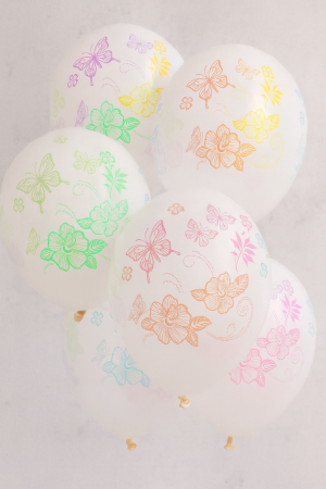 Парти балони - бели - цветя и пеперуди - 30 см. - 15 бр.