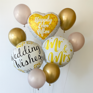Парти балони - Mr & Mrs - бели и златисти - 9 бр.