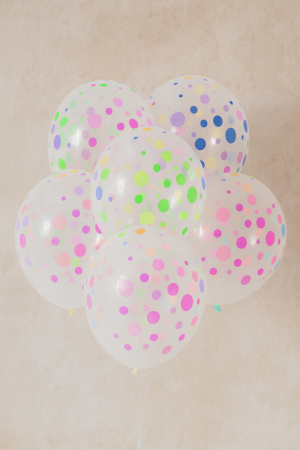 Парти балони - бели - цветни точки - 30 см. - 30 бр.