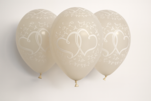 Парти балони - прозрачни - бели сърца - 30 см. - 10 бр.