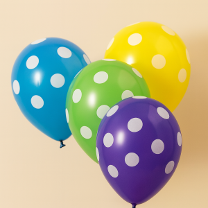 Парти балони - цветни - бели точки - 30 см. - 20 бр.