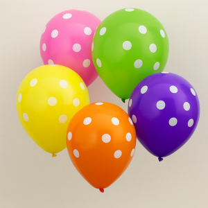 Парти балони - цветни - бели точки - 18 см. - 10 бр.