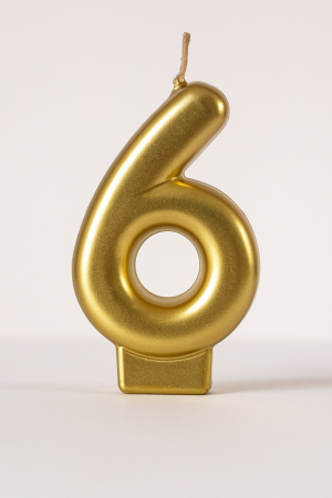 Свещ за торта - цифра 6 - златиста