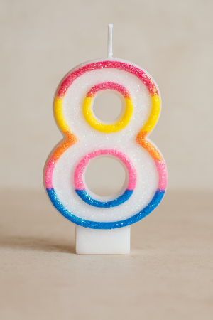 Свещ за торта - цифра 8 - цветна - брокат