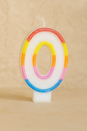 Свещ за торта - цифра 0 - цветна - брокат