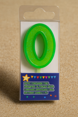 Свещ за торта - цифра 0 - зелена - брокат
