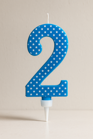 Свещ за торта - цифра 2 - синя - звезди