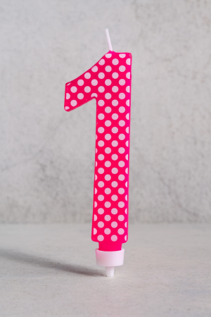 Свещ за торта - цифра 1 - розова - точки
