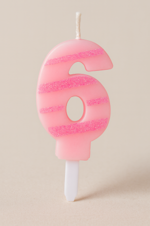 Свещ за торта - цифра 6 - розово райе